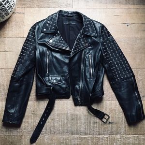 Zara Genuine Leather Eyelet Jacket New